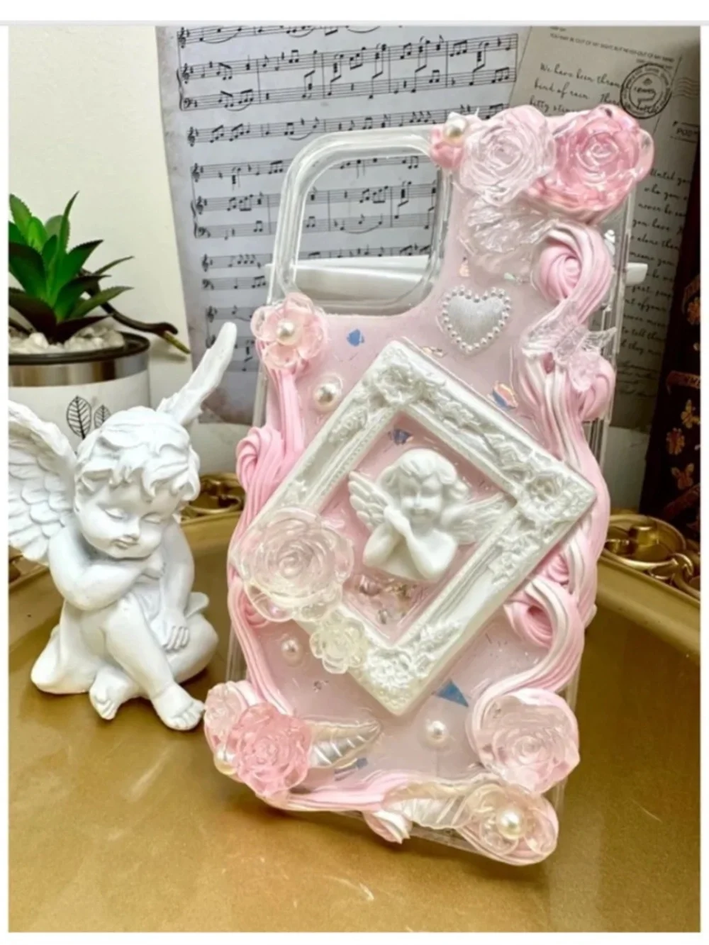 iPhone 12/12pro Baroque Butterfly and angel Phone Case, Handmade